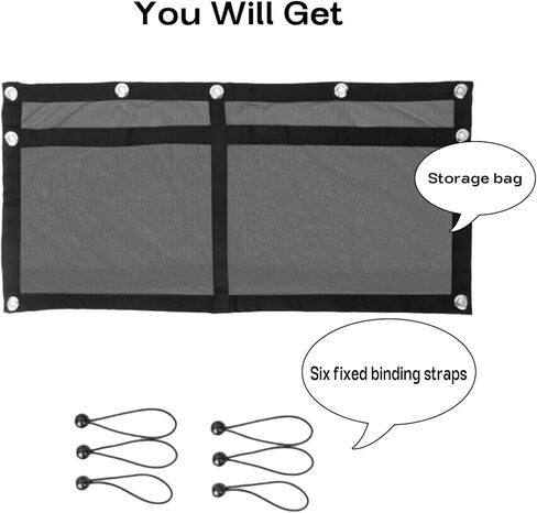 32 Inch Black Mesh Boat Storage Bag with 2 Pockets, Heavy-Duty Tackle & Gear Organizer with Elastic Loops,Suspended for Boat Leaning Post,Pontoon,Truck,SUV,RV,Camping-Marine & Vehicle Accessories in Kuwait