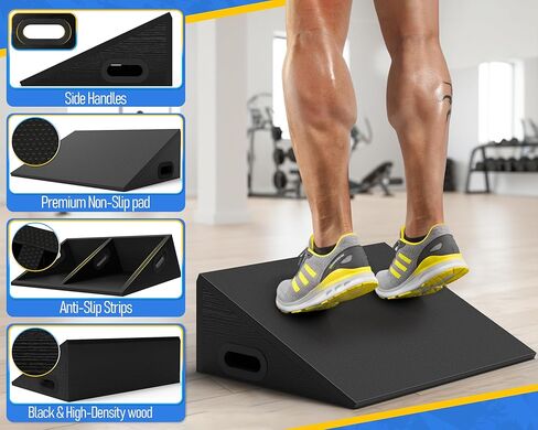 لوح مائل، لوح خشبي مائل لتمديد ربلة الساق بعرض 19 بوصة لتمديد ربلة الساق، والركبتين فوق أصابع القدم، ورفع الأثقال والقرفصاء المرتفع لتدريب القوة والمرونة in Kuwait