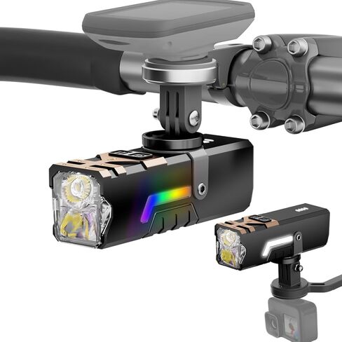 أضواء دراجة SKYFIRE 2500LM للركوب الليلي، متوافقة مع حامل Garmin/Gopro، مصباح أمامي للدراجة قابل لإعادة الشحن 4000 مللي أمبير مع ضوء جانبي ملون، ضوء أمامي LED مقاوم للماء للدراجة على الطرق الجبلية in Kuwait