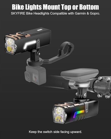 أضواء دراجة SKYFIRE 2500LM للركوب الليلي، متوافقة مع حامل Garmin/Gopro، مصباح أمامي للدراجة قابل لإعادة الشحن 4000 مللي أمبير مع ضوء جانبي ملون، ضوء أمامي LED مقاوم للماء للدراجة على الطرق الجبلية in Kuwait