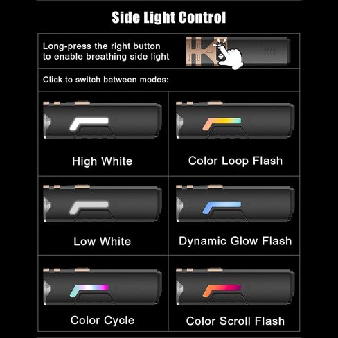 أضواء دراجة SKYFIRE 2500LM للركوب الليلي، متوافقة مع حامل Garmin/Gopro، مصباح أمامي للدراجة قابل لإعادة الشحن 4000 مللي أمبير مع ضوء جانبي ملون، ضوء أمامي LED مقاوم للماء للدراجة على الطرق الجبلية in Kuwait