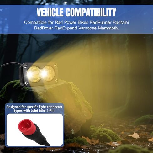 Ebike Light, Yellow 6000-6500K Spot Floodlight 20W Ebike Headlight - 2Pin Compatible for Rad Power Bikes RadRunner RadMini RadRover RadExpand Vamoose Mammoth in Kuwait