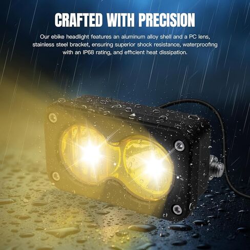 Ebike Light, Yellow 6000-6500K Spot Floodlight 20W Ebike Headlight - 2Pin Compatible for Rad Power Bikes RadRunner RadMini RadRover RadExpand Vamoose Mammoth in Kuwait