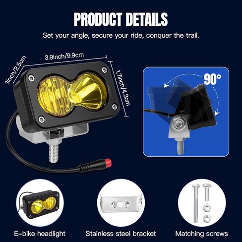 Ebike Light, Yellow 6000-6500K Spot Floodlight 20W Ebike Headlight - 2Pin Compatible for Rad Power Bikes RadRunner RadMini RadRover RadExpand Vamoose Mammoth in Kuwait