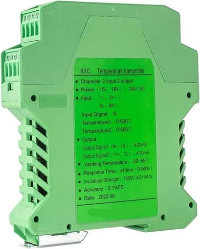 Compatible 0-1300℃ Thermocouple Temperature Transmitter K S J B Transducer Sensor Signa Converter 4-20mA 0-10V 0-5V Output(2 Input 2 Output,0-20MA_K Type 0-1200 C_DC24V Power Supply) in Saudi Arabia