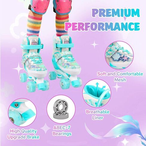 Mermaid Roller Skates for Kids Girls Boys, 4 Size Adjustable Quad Skates with 8 Wheels Light up Fish Scale Design for Beginner Ages 3-12 in Kuwait