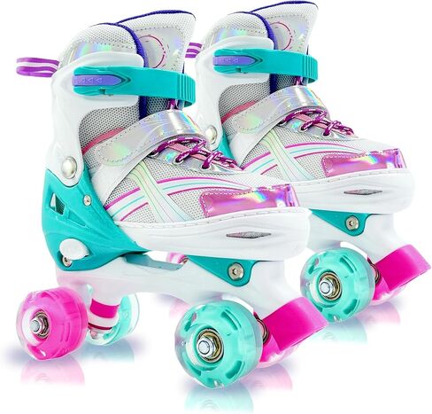 Adjustable Kids Roller Skates for Girls and Boys Ages 3-5 5-8 8-12, All 8 Wheels of Girl's Skates Shine, Safe and Fun Illuminating for Outdoor Indoor Sports in Saudi Arabia