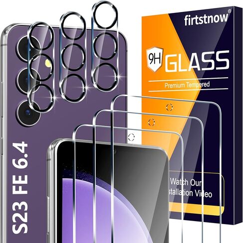 3 Pack Glass Screen Protector for Samsung Galaxy S23 FE [6.4 inch] + 3 Pack Camera Lens Protector, 9H Tempered Glass, Fingerprint Unlock, HD Clear Case Friendly Anti-Scratch in Kuwait