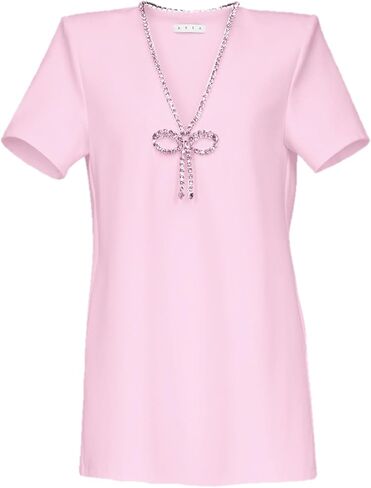 AREA Crystal Bow V-Neck T-Shirt Dress in Saudi Arabia