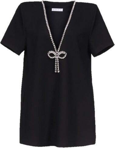 AREA Crystal Bow V-Neck T-Shirt Dress in Saudi Arabia