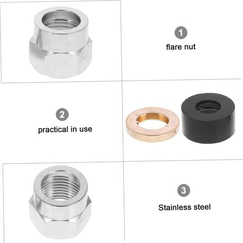 5Pcs Gas Flare Nut Tube Fitting with Spring Washer for Secure Gas Connection Reliable Leak Performance Construction for Use in Kuwait