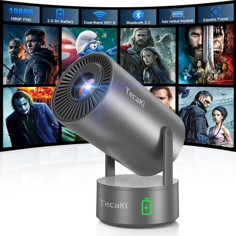 [Netflix مرخص رسميًا و AI Auto Keystone] جهاز عرض محمول مصغر مع 1080 بكسل 4K مدعوم ، Tecaki Smart Video Projector WiFi6 WiFi6 Wireless Bluetooth 5.2 ، 180 ° Rotatable Home Theater Outdoor Outdoor in Kuwait