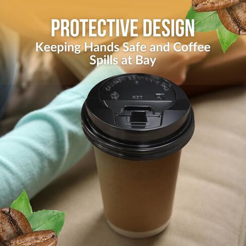 Pack of 200, Black Disposable Coffee Cup Lock Lids, Coffee Cup Lids 10-20 oz in Kuwait