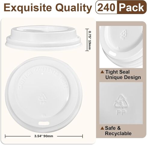 240 Pack Coffee Cup Lids, Disposable Coffee Lid, Leak Proof Plastic Lids for 10, 12, 16, 20, 24 oz Paper Cups, Hot Cup Lid 3.54 Inches/90 mm Diameter in Saudi Arabia