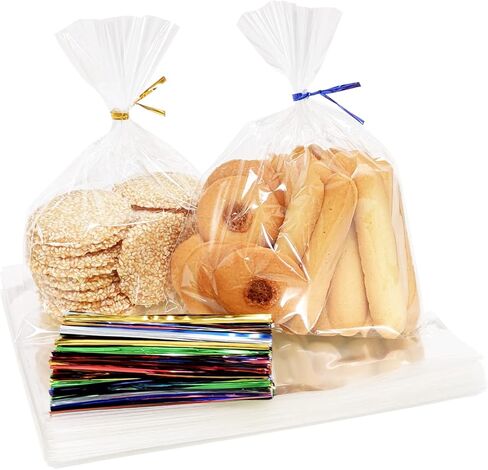 xlsfpy cellophane cellophane أكياس 4 × 9 بوصة ، 100pcs حفلة Goodie لصالح حلوى الأرز كيس مقرمش كيس بوب مع علاقات لملفات تعريف الارتباط عيد ميلاد عيد الميلاد حفل زفاف جديد in Kuwait