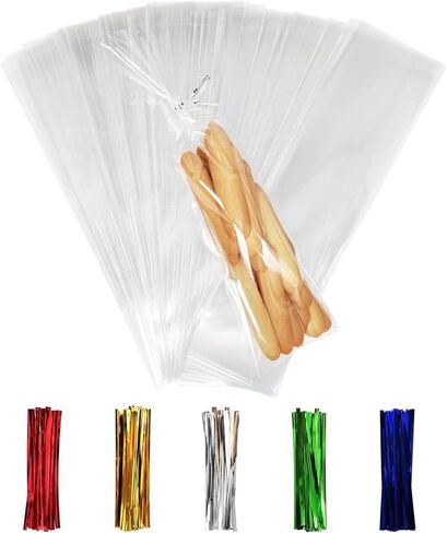 xlsfpy cellophane cellophane أكياس 4 × 9 بوصة ، 100pcs حفلة Goodie لصالح حلوى الأرز كيس مقرمش كيس بوب مع علاقات لملفات تعريف الارتباط عيد ميلاد عيد الميلاد حفل زفاف جديد in Kuwait