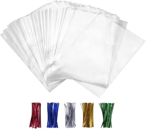 xlsfpy cellophane cellophane أكياس 4 × 9 بوصة ، 100pcs حفلة Goodie لصالح حلوى الأرز كيس مقرمش كيس بوب مع علاقات لملفات تعريف الارتباط عيد ميلاد عيد الميلاد حفل زفاف جديد in Kuwait