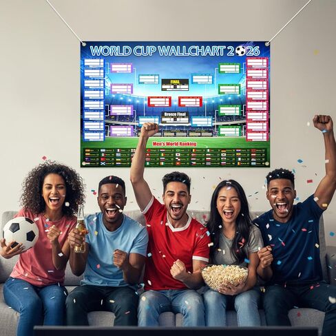 2 قطعة جدول كأس العالم 2026 ملصق لتزيين حفلات كرة القدم، لوحة جدارية عرض مقاومة للماء للمكتب والمنزل، لافتة بضائع لمحبي كرة القدم مقاس 33 × 24 بوصة in Saudi Arabia