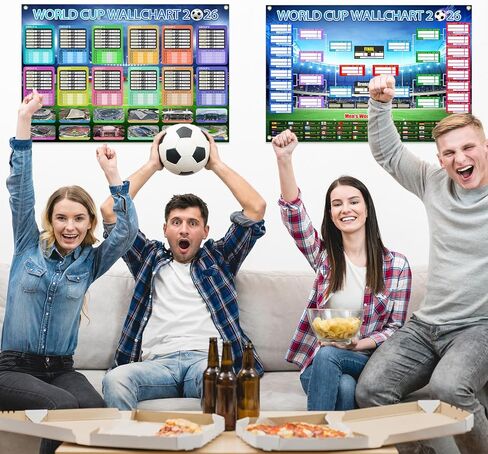 2 قطعة جدول كأس العالم 2026 ملصق لتزيين حفلات كرة القدم، لوحة جدارية عرض مقاومة للماء للمكتب والمنزل، لافتة بضائع لمحبي كرة القدم مقاس 33 × 24 بوصة in Saudi Arabia