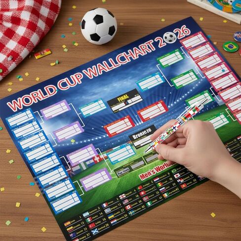 qiyeyeye World Cup Sports Event Schedule Poster 2026 2 PCS Knockout Stage Bracket Wallchart & Group Stage Wallchart Showcase Waterproof Soccer Backdrop Banner Merchandise Decor Fans Gifts 33x24 in Saudi Arabia