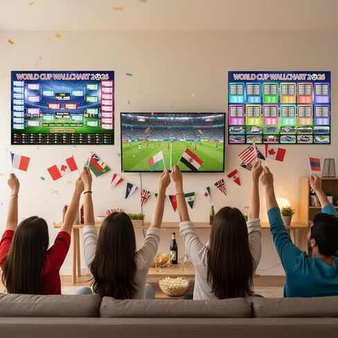 qiyeyeye World Cup Sports Event Schedule Poster 2026 2 PCS Knockout Stage Bracket Wallchart & Group Stage Wallchart Showcase Waterproof Soccer Backdrop Banner Merchandise Decor Fans Gifts 33x24 in Saudi Arabia