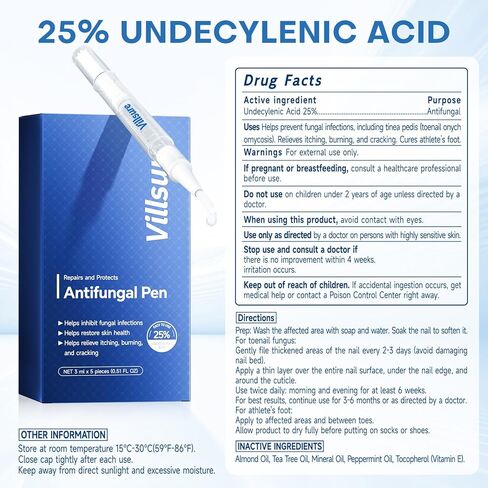 قلم فطريات أظافر القدم من فيلشور - علاج فطريات أظافر القدم بقوة إضافية، يحتوي على 25% من حمض الأنديسينويك وزيوت شجرة الشاي، بالإضافة إلى مكونات طبيعية أخرى، خفيف وغير مهيج - قلم فطريات الأظافر 5 قطع in Kuwait