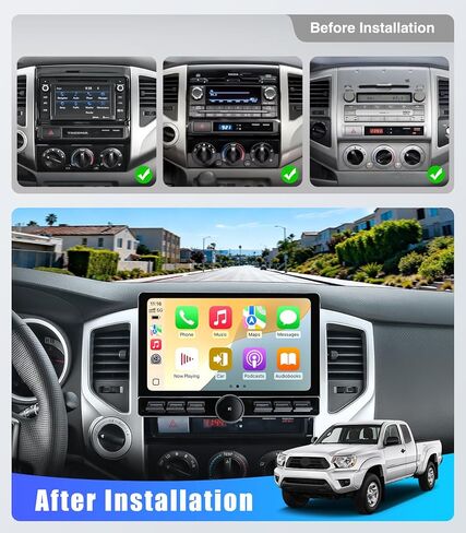10 inch Car Stereo Dash Kit Replacement for Toyota Tacoma Radio Upgrade 2005-2015,QLED Touch Screen Head Unit w/Wired Wireless CarPlay Andriod Auto GPS Navigation 5GWiFi FM/AM Radio Knob (6G+128G) in Kuwait