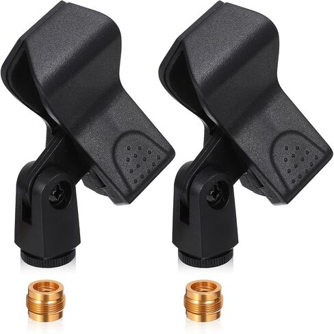 2 Pcs Universal Microphone Clip Adjustable Microphone Holder for Mic Stand Wireless Mic Holder with 5/8" Male to 3/8" Female Screw Adapter for Handheld Microphones in Kuwait