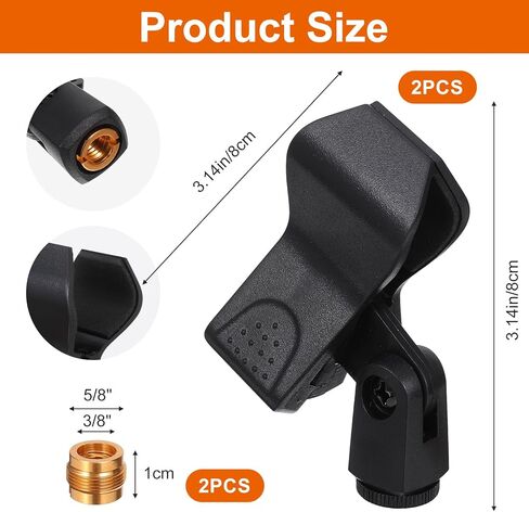 2 Pcs Universal Microphone Clip Adjustable Microphone Holder for Mic Stand Wireless Mic Holder with 5/8" Male to 3/8" Female Screw Adapter for Handheld Microphones in Kuwait