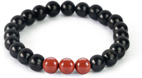 Karelian Heritage Shungite & Red Jasper Empath Crystal Healing Beaded Bracelet for Women and Men | 8 mm Handmade Unisex Authentic Shungite Stone Protection Jewelry BO39 in Kuwait