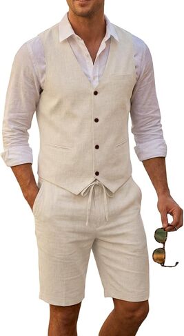 بدلة الكتان الرجعية الرجعية بدلة 2 قطعة لدعاوى قصيرة للرجال in Kuwait