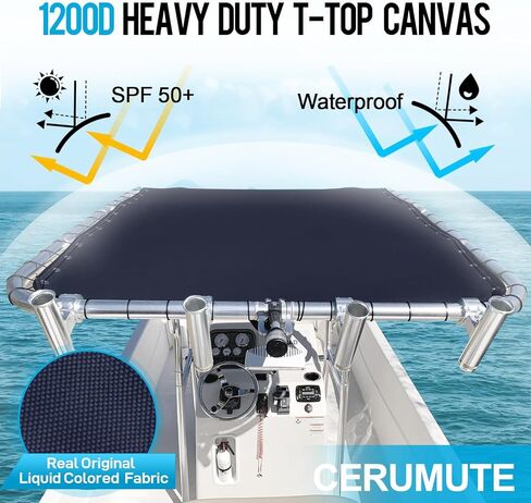 1200D Heavy Duty Marine Grade Boat T Top Canvas Replacement Center Console Boat Waterproof T Top Canvas with Storage Bag Without Frame Dark Navy (93" x 62") in Kuwait