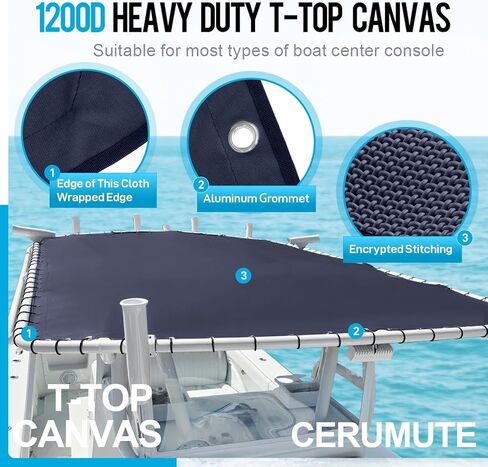 1200D Heavy Duty Marine Grade Boat T Top Canvas Replacement Center Console Boat Waterproof T Top Canvas with Storage Bag Without Frame Dark Navy (93" x 62") in Kuwait