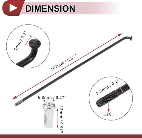 36 Set 12G Bicycle Spokes 167mm Bike Wheel Spokes 45 Steel Black in Kuwait