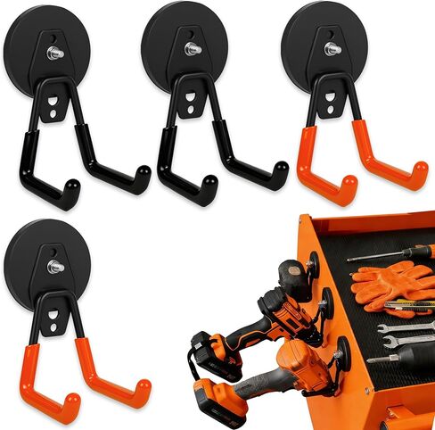 Heavy Duty Garage Magnetic Hooks 4 Pack - Neodymium Magnet Hooks with Anti-Slip Rubber Coating for Wall Metal, Workshop Tools, Broom Holder, No Drill Storage for Wall Metal, Workshop in Saudi Arabia