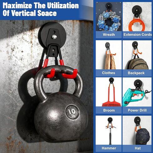 Heavy Duty Garage Magnetic Hooks 4 Pack - Neodymium Magnet Hooks with Anti-Slip Rubber Coating for Wall Metal, Workshop Tools, Broom Holder, No Drill Storage for Wall Metal, Workshop in Saudi Arabia