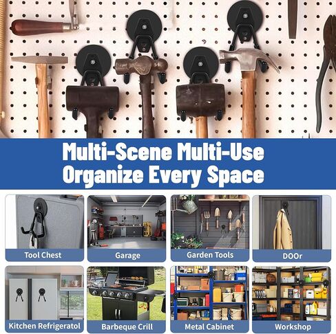 Heavy Duty Garage Magnetic Hooks 4 Pack - Neodymium Magnet Hooks with Anti-Slip Rubber Coating for Wall Metal, Workshop Tools, Broom Holder, No Drill Storage for Wall Metal, Workshop in Saudi Arabia