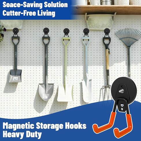 Heavy Duty Garage Magnetic Hooks 4 Pack - Neodymium Magnet Hooks with Anti-Slip Rubber Coating for Wall Metal, Workshop Tools, Broom Holder, No Drill Storage for Wall Metal, Workshop in Saudi Arabia