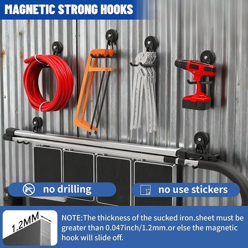 Heavy Duty Garage Magnetic Hooks 4 Pack - Neodymium Magnet Hooks with Anti-Slip Rubber Coating for Wall Metal, Workshop Tools, Broom Holder, No Drill Storage for Wall Metal, Workshop in Saudi Arabia