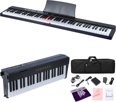 88-Key Folding Piano Keyboard, Full Size Light-Up Velocity Sensitive Keys Electric Piano, 7.5lbs Portable Digital Piano with Dual Bluetooth & MIDI, Beginner Kit with Sustain Pedal, Bag(Pink) in Saudi Arabia