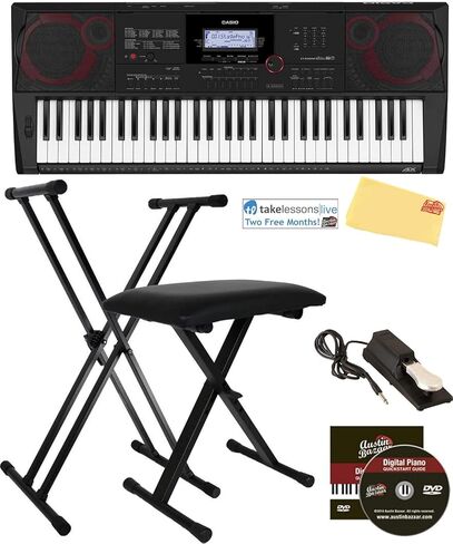 Casio CT-X3000 61-Key Keyboard Bundle with Adjustable Stand, Bench, Sustain Pedal, Online Lessons, Instructional DVD, and Austin Bazaar Polishing Cloth in Saudi Arabia