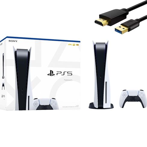 PlayStation 5 Disc Edition 825GB Gaming Console + 1 Wireless Controller for PS5, 8-Core x86-64-AMD Ryzen Zen 2 CPU, 16GB GDDR6, Up to 120FPS, Michooyel HDMI_Cable (Renewed) in Saudi Arabia
