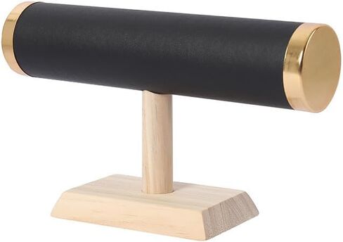 Jewelry Display T-Bar Stand – 9 inch Beige Textured Velvet Bracelet Holder with Gold Metal Ends, 1-Tier Jewelry Organizer with Natural Pine Base, Bangle & Watch Display for Retail & Vanity in Kuwait