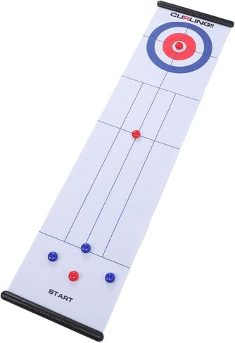 Tabletop Curling Game, Desktop Curling Board Games, 6 Stones and Floor Mat, Interactive Roll Up Mat for Sport Party, Home Outdoor Fun in Kuwait