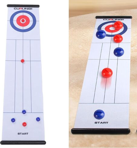 Tabletop Curling Game, Desktop Curling Board Games, 6 Stones and Floor Mat, Interactive Roll Up Mat for Sport Party, Home Outdoor Fun in Kuwait