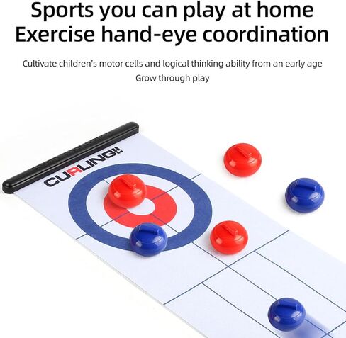 Tabletop Curling Game, Desktop Curling Board Games, 6 Stones and Floor Mat, Interactive Roll Up Mat for Sport Party, Home Outdoor Fun in Kuwait