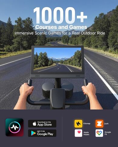 Merach Exercise Bike, Magnetic Stationary Bike with 15.6"HD Screen, Low Noise Indoor Cycling Bike with 300lbs Weight Capacity, Comfortable Bike Seat, Tablet Mount and Fitness Courses for Weight Loss in Kuwait