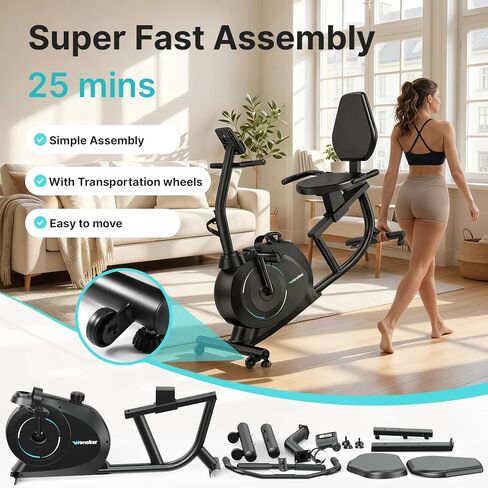 Recumbent Exercise Bike for Home, Quiet & Low-Impact Stationary Bike for Seniors & Adults, 16-Level Resistance, Adjustable Seat & LCD Monitor in Kuwait