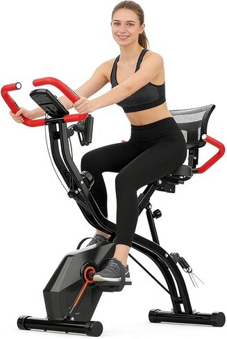 دراجة تمرين قابلة للطي للمنزل، دراجة ثابتة مستقيمة ومستلقية مع مسند ظهر شبكي مريح، دراجة تمرين هادئة لكامل الجسم في الداخل، مقعد عريض، دولاب الموازنة 6.6 رطل وسعة 300 رطل، رمادي in Kuwait