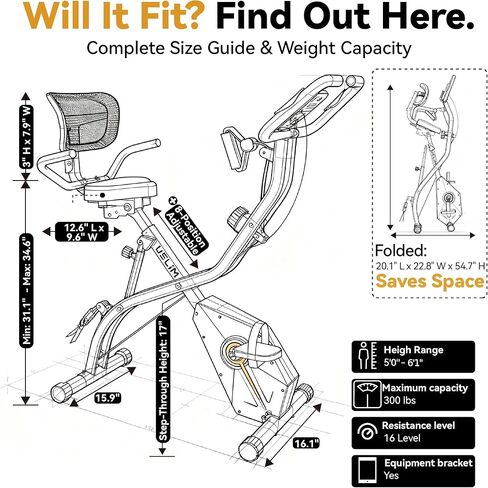 دراجة تمرين قابلة للطي للمنزل، دراجة ثابتة مستقيمة ومستلقية مع مسند ظهر شبكي مريح، دراجة تمرين هادئة لكامل الجسم في الداخل، مقعد عريض، دولاب الموازنة 6.6 رطل وسعة 300 رطل، رمادي in Kuwait